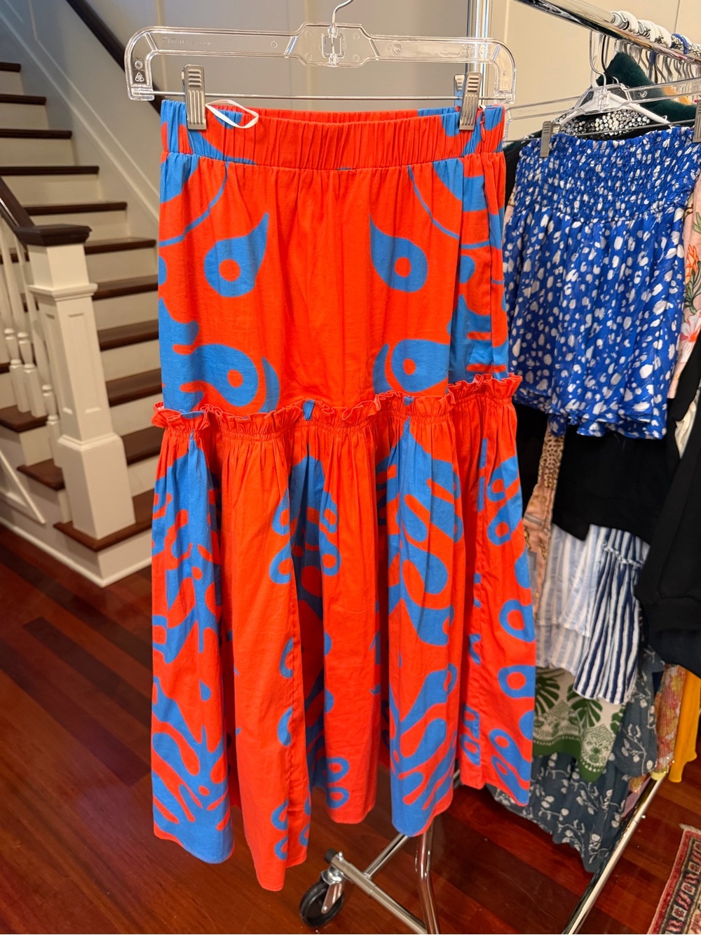 Bright Orange & Blue Tiered Maxi Skirt